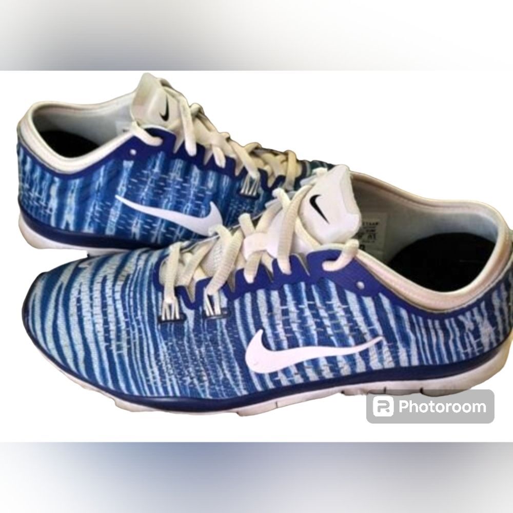 NIKE Free Nike ID Womens Size 8.5 Blue White Woven Lightweight Running Shoes